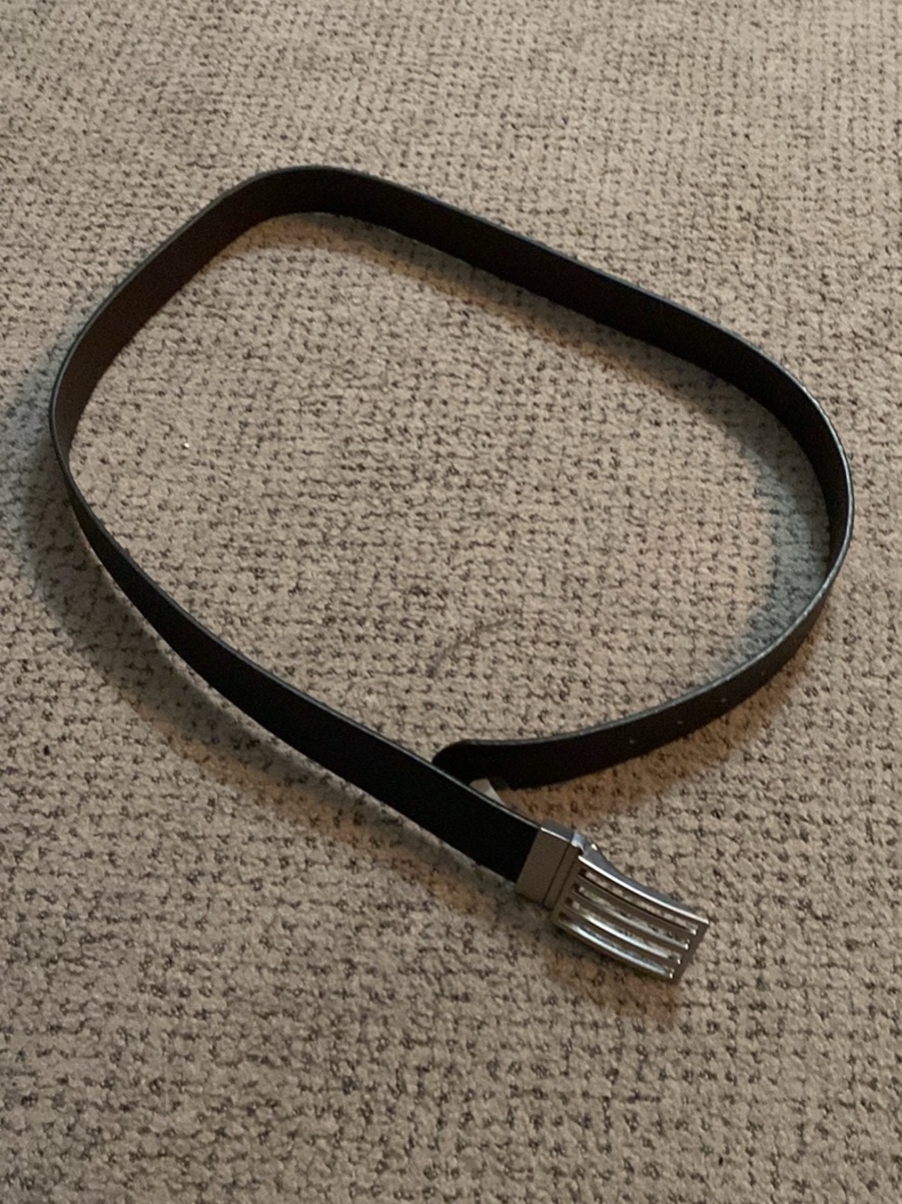 Classic Black Men's Leather Belt with Polished Silver Buckle